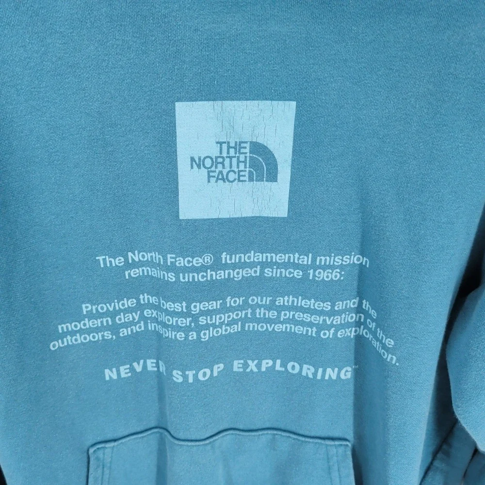 Vintage Y2K The North‎ Face Never Stop Exploring Lettering Hoodie Blue Size S